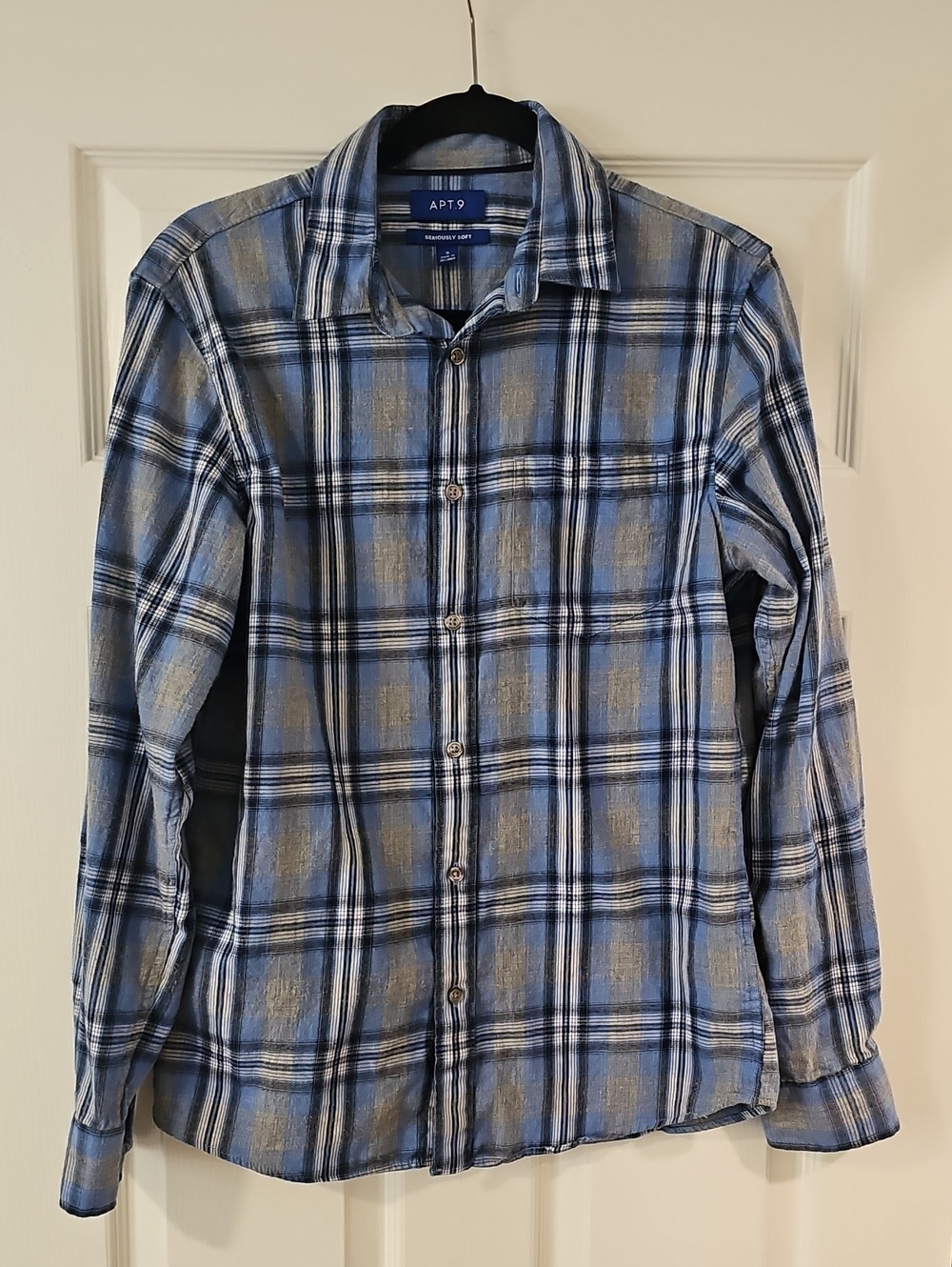 Apt. 9 Blue and Gray Plaid Seriously Soft Long-Sleeve Button-Up Shirt